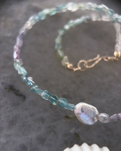 Lilac Storm Ocean Pebbles Necklace ⋄ Purple / Teal Tourmaline & Pearl