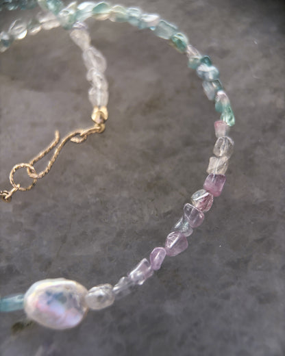 Lilac Storm Ocean Pebbles Necklace ⋄ Purple / Teal Tourmaline & Pearl