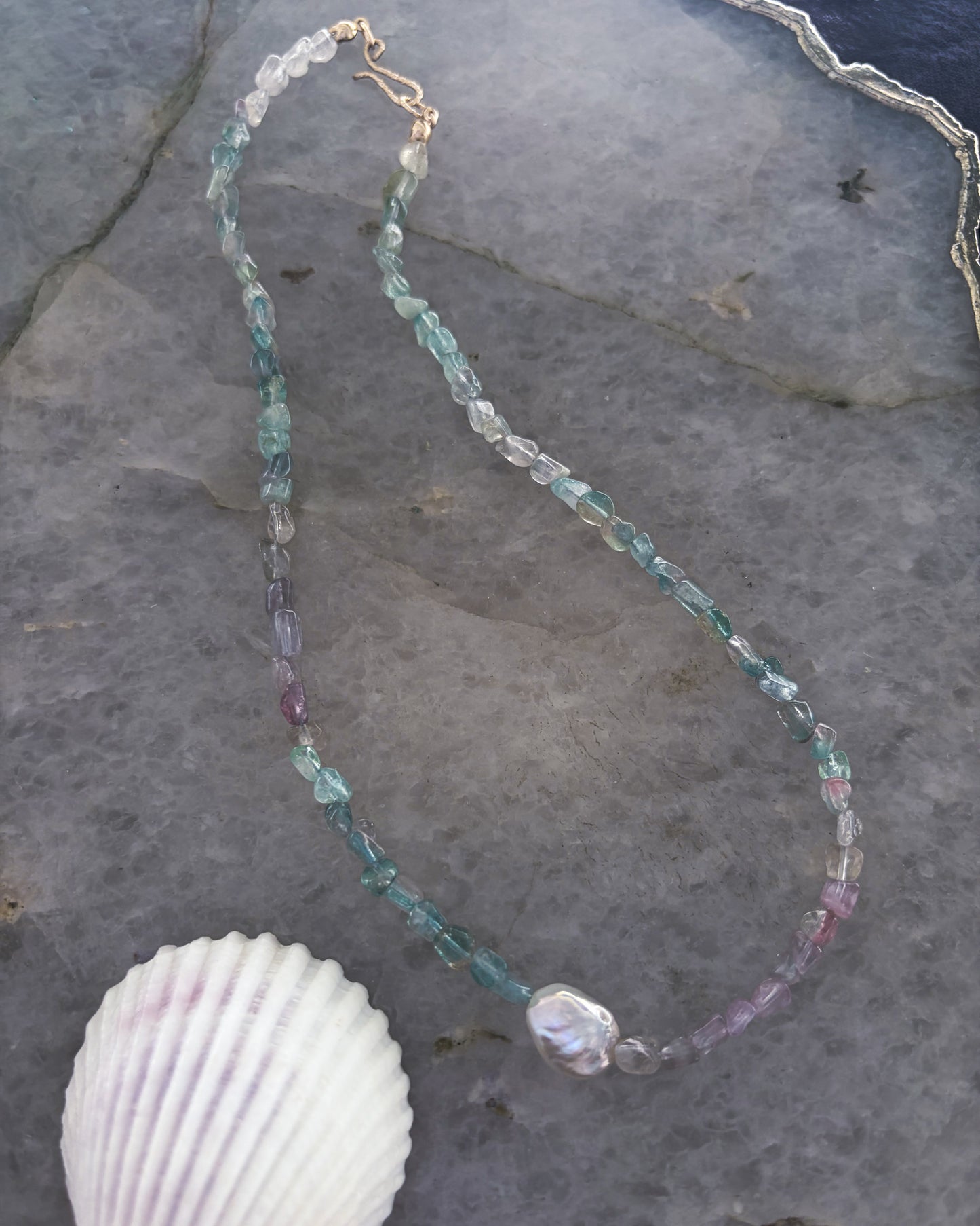 Lilac Storm Ocean Pebbles Necklace ⋄ Purple / Teal Tourmaline & Pearl
