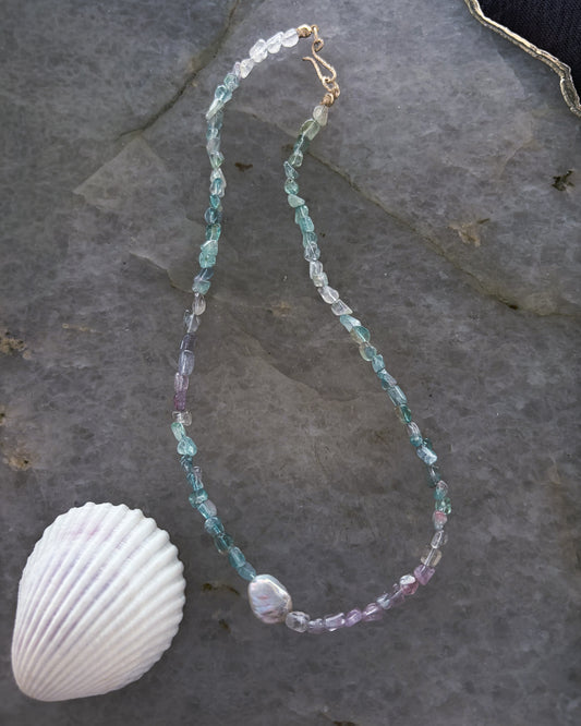 Lilac Storm Ocean Pebbles Necklace ⋄ Purple / Teal Tourmaline & Pearl