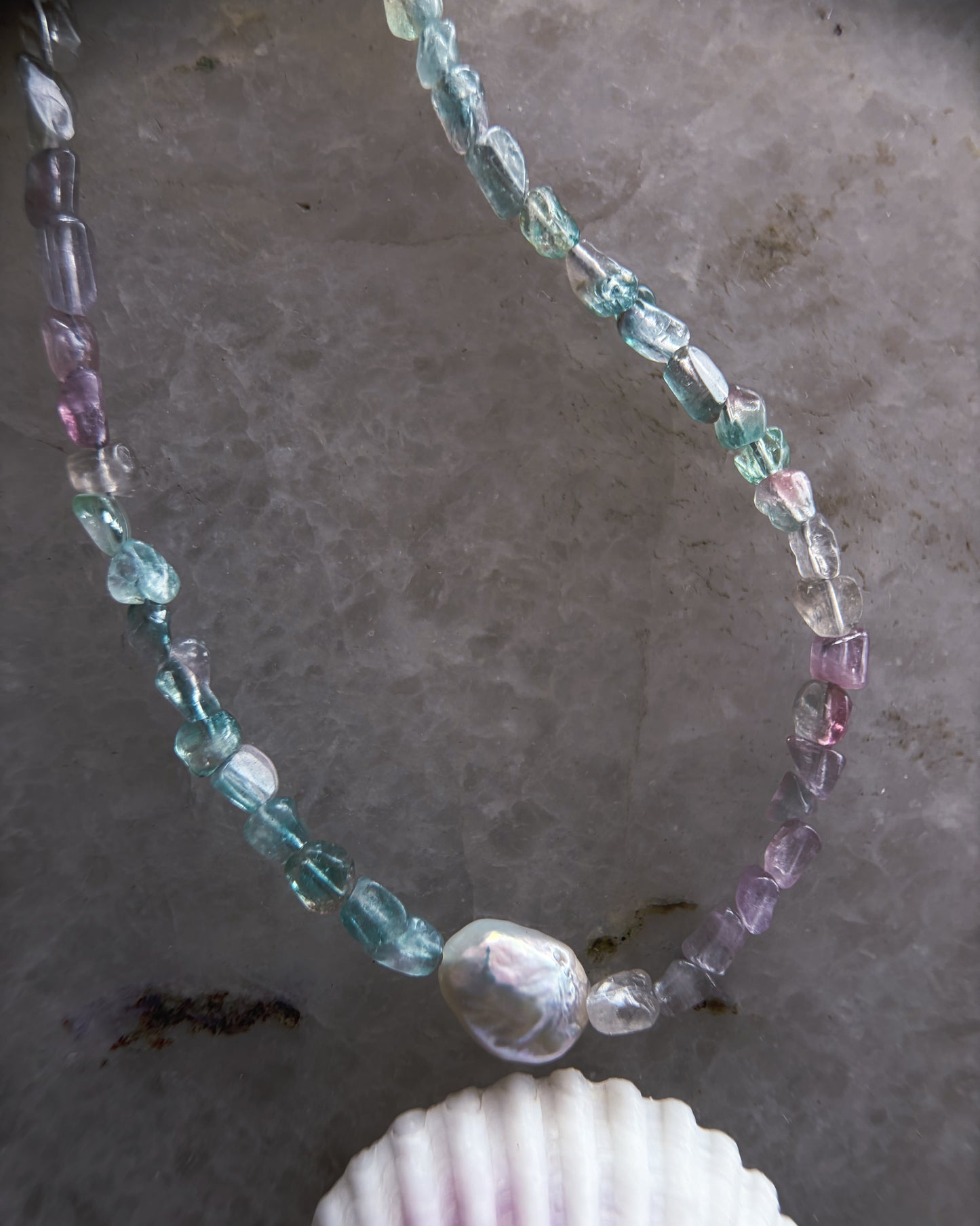Lilac Storm Ocean Pebbles Necklace ⋄ Purple / Teal Tourmaline & Pearl
