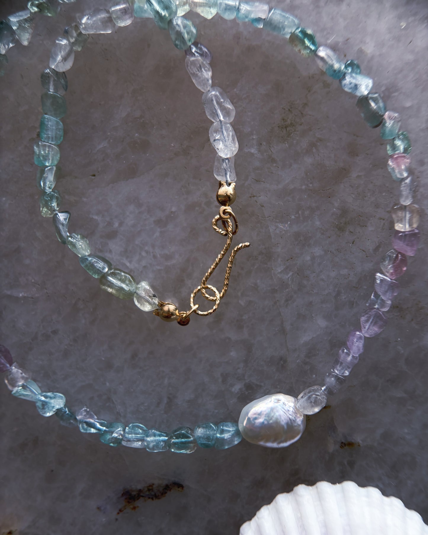 Lilac Storm Ocean Pebbles Necklace ⋄ Purple / Teal Tourmaline & Pearl