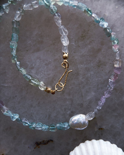 Lilac Storm Ocean Pebbles Necklace ⋄ Purple / Teal Tourmaline & Pearl