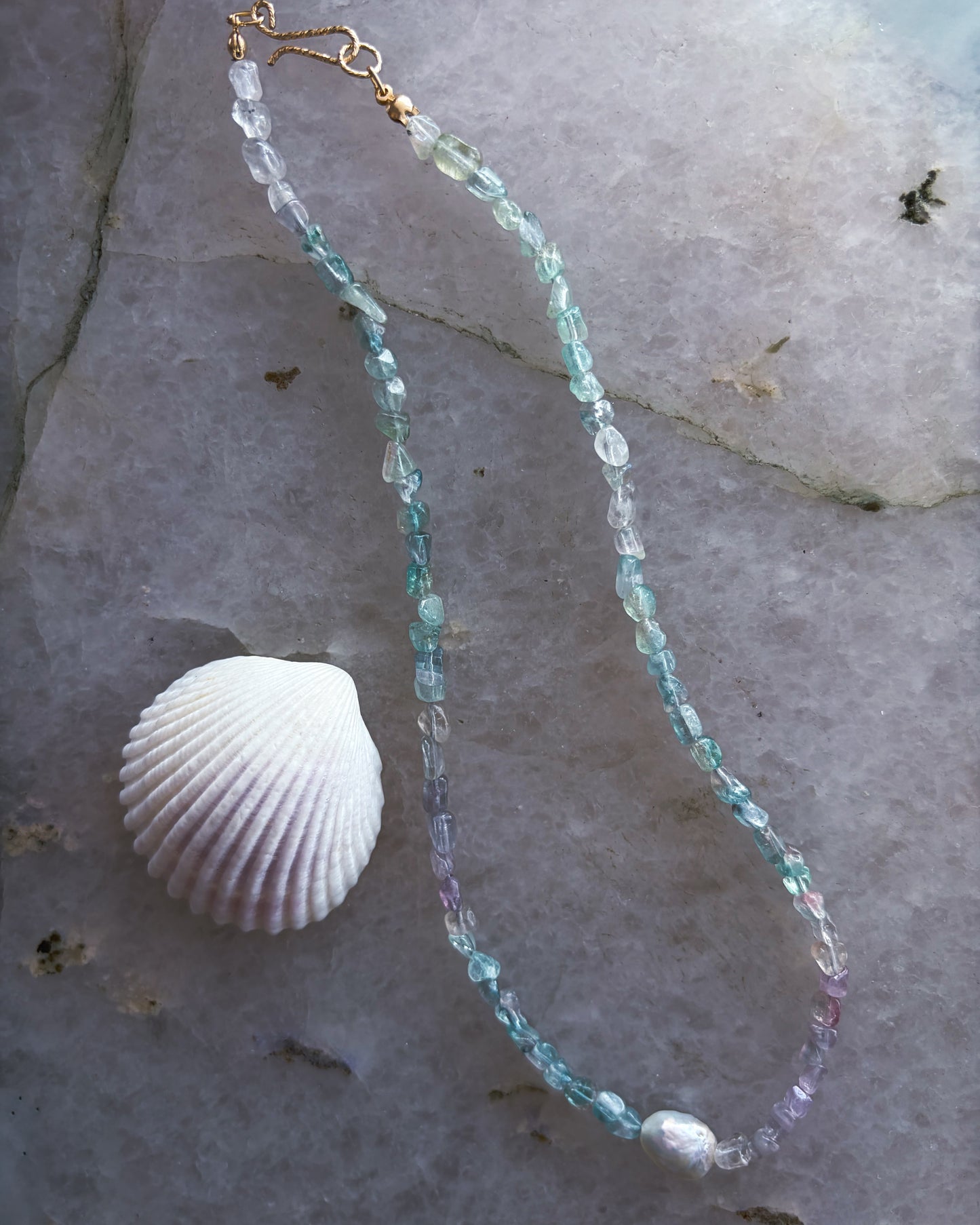 Lilac Storm Ocean Pebbles Necklace ⋄ Purple / Teal Tourmaline & Pearl