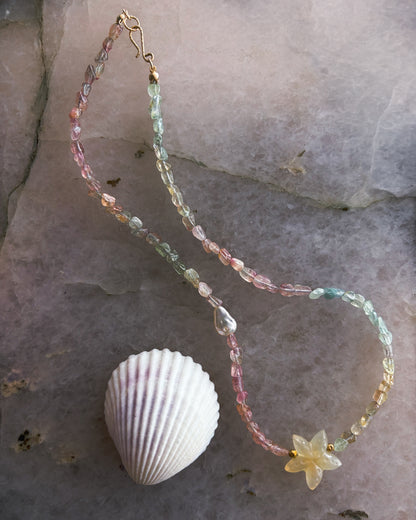 Ocean Pebbles Sea Star Necklace ⋄ Tourmaline, Chalcedony & Pearl