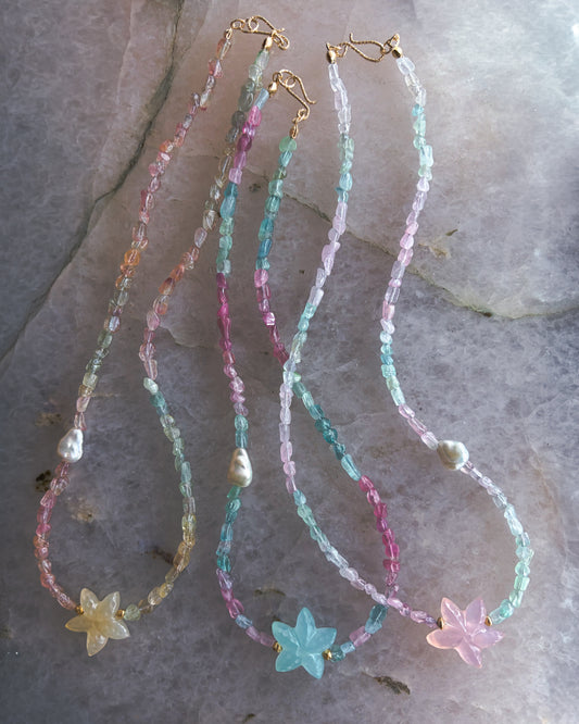 Ocean Pebbles Sea Star Necklace ⋄ Tourmaline, Chalcedony & Pearl