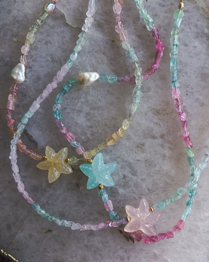 Ocean Pebbles Sea Star Necklace ⋄ Tourmaline, Chalcedony & Pearl