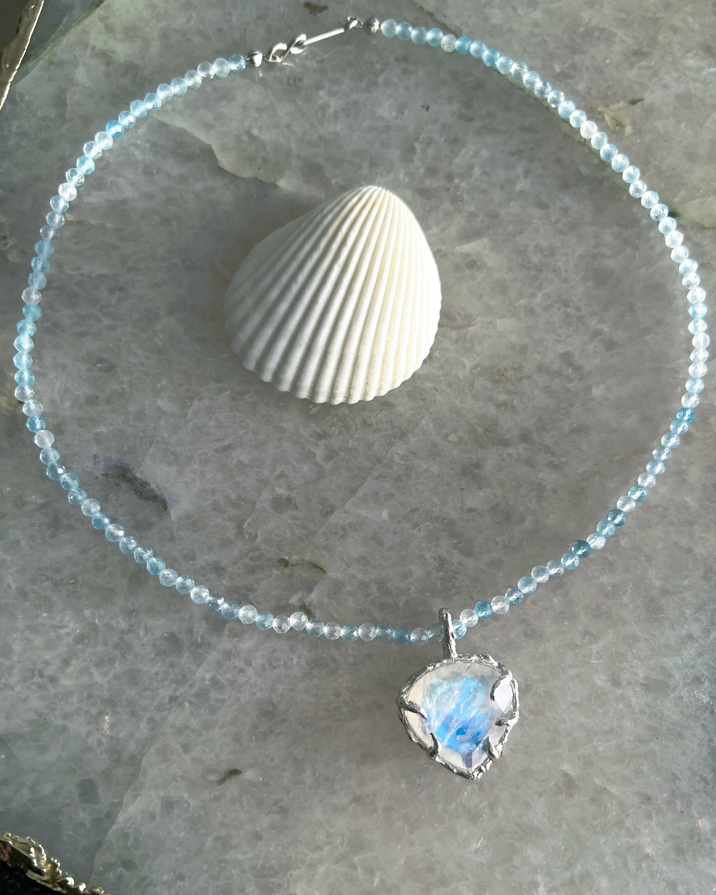 Heart Portal Necklace ⋄ Rainbow Moonstone & Aquamarine