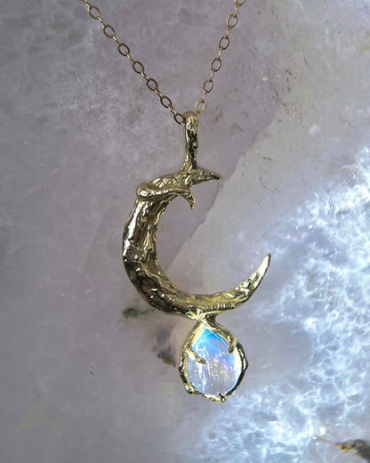 Crescent Moon Amulet ⋄ Rainbow Moonstone