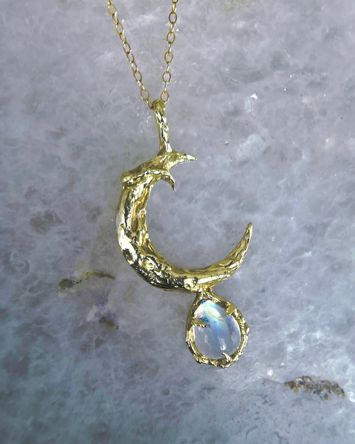 Crescent Moon Amulet ⋄ Rainbow Moonstone