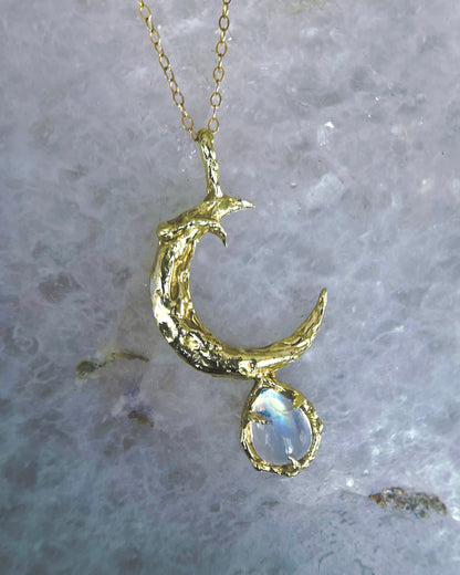 Crescent Moon Amulet ⋄ Rainbow Moonstone