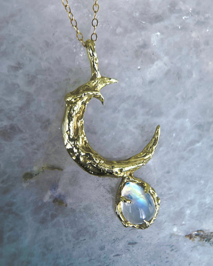 Crescent Moon Amulet ⋄ Rainbow Moonstone