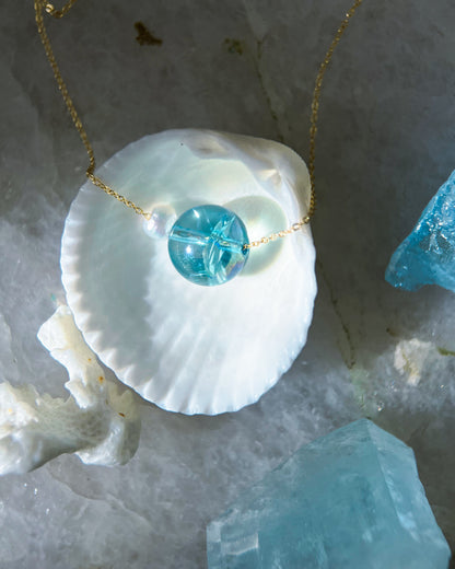 Ocean Pebble Necklace ⋄ Aqua Aura Quartz & Pearl