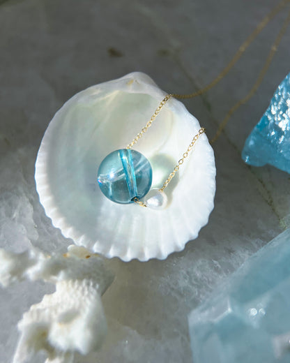 Ocean Pebble Necklace ⋄ Aqua Aura Quartz & Pearl