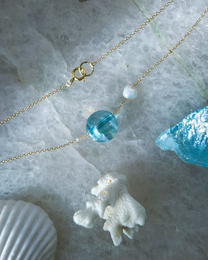 Ocean Pebble Necklace ⋄ Aqua Aura Quartz & Pearl