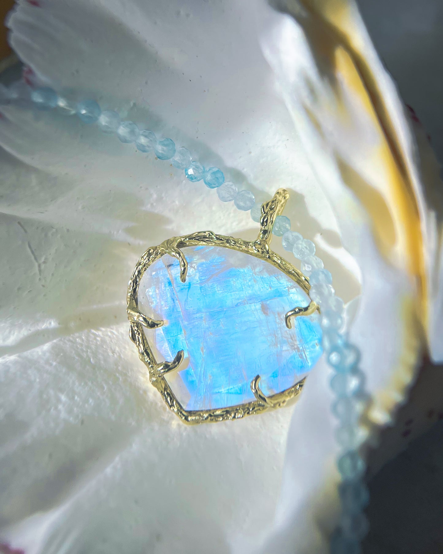 Heart Portal Necklace ⋄ Rainbow Moonstone & Aquamarine