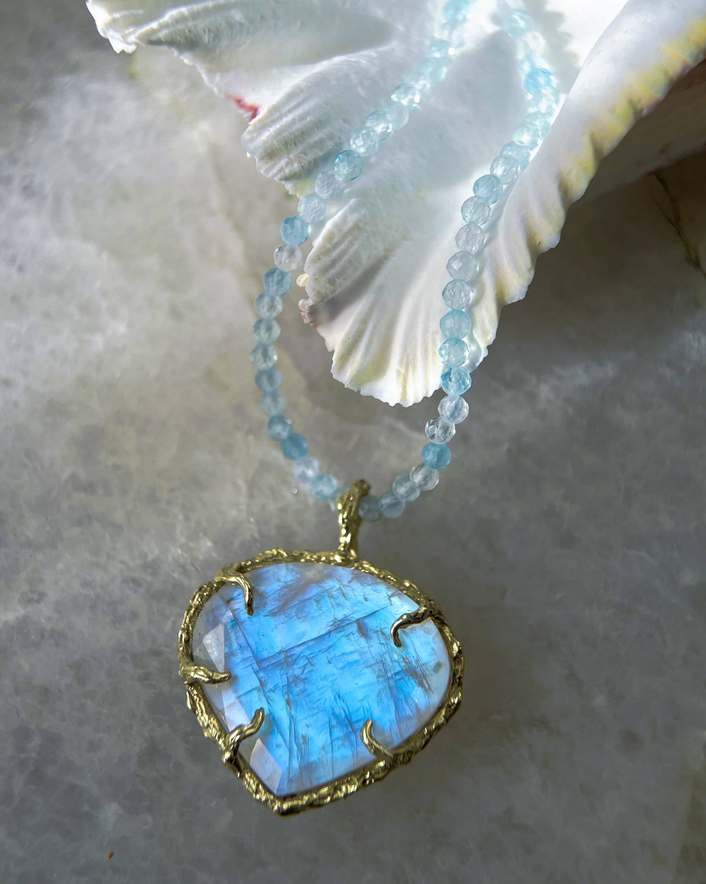 Heart Portal Necklace ⋄ Rainbow Moonstone & Aquamarine