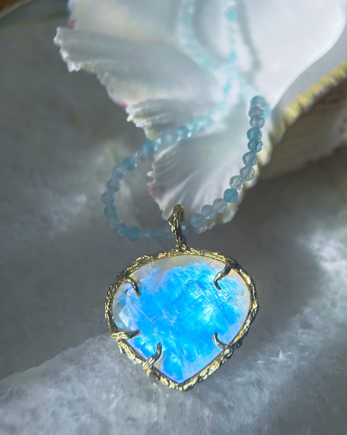 Heart Portal Necklace ⋄ Rainbow Moonstone & Aquamarine
