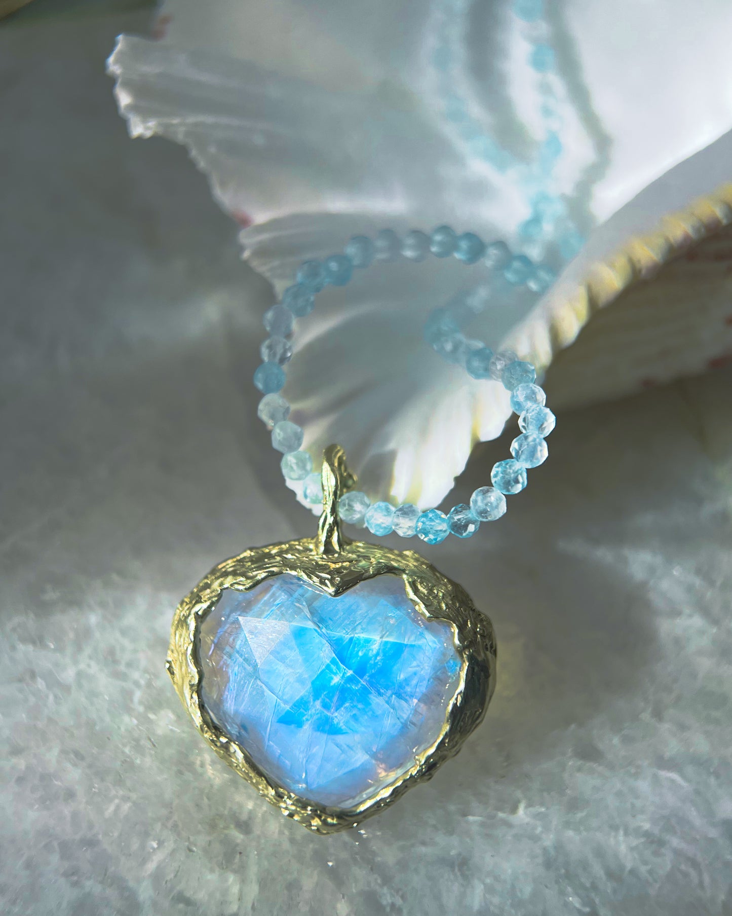Heart Portal Necklace ⋄ Rainbow Moonstone & Aquamarine