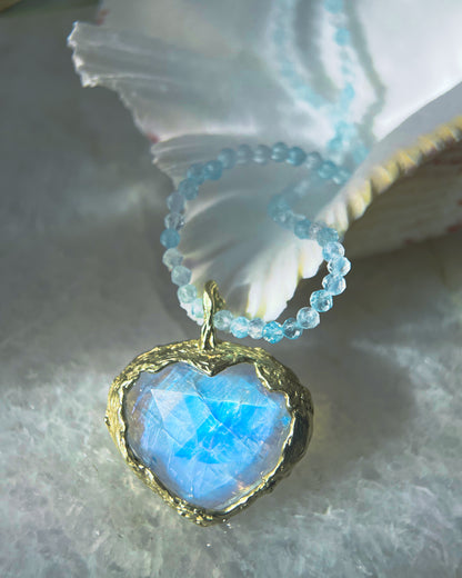 Heart Portal Necklace ⋄ Rainbow Moonstone & Aquamarine