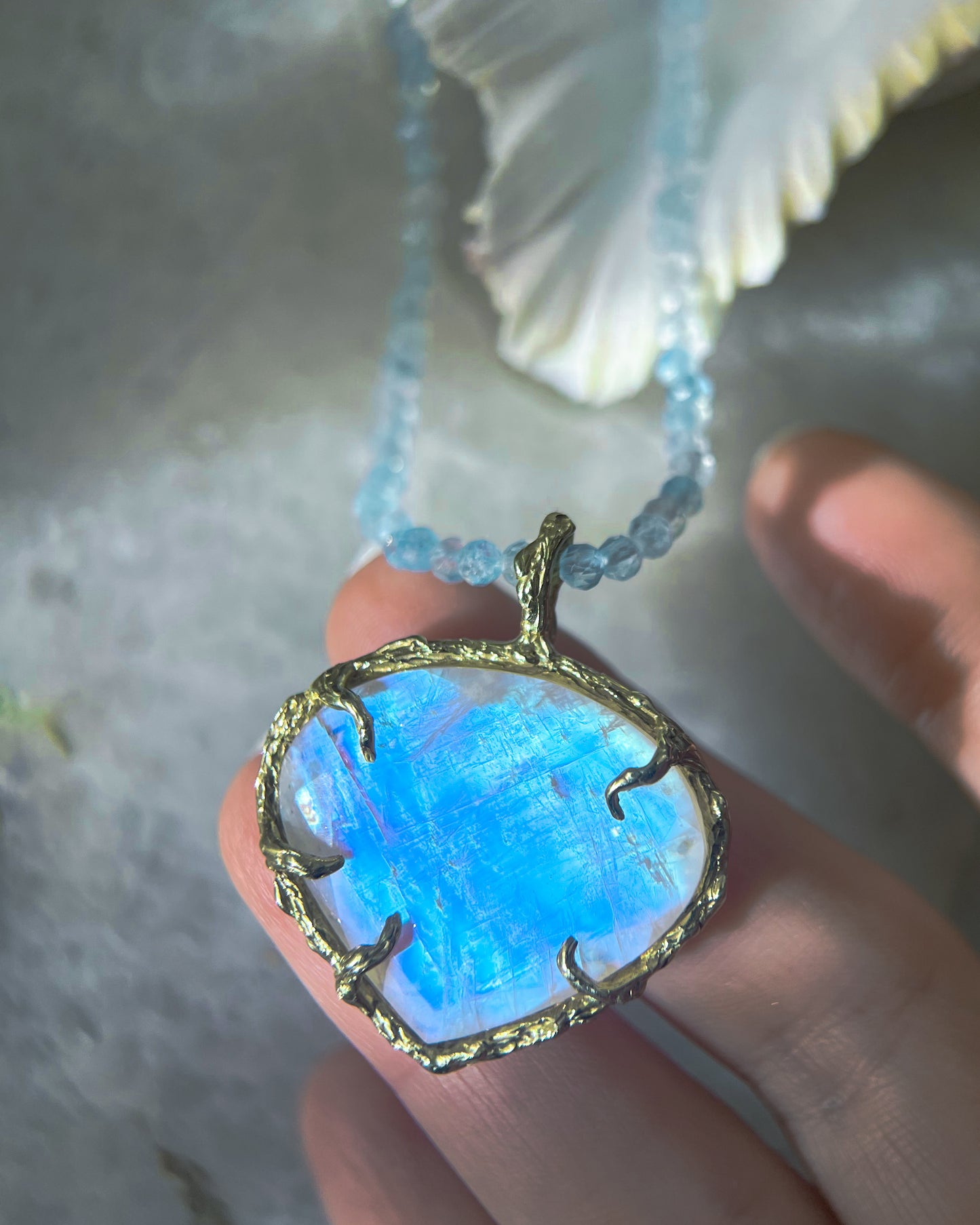 Heart Portal Necklace ⋄ Rainbow Moonstone & Aquamarine
