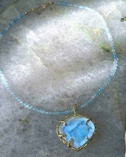 Heart Portal Necklace ⋄ Rainbow Moonstone & Aquamarine