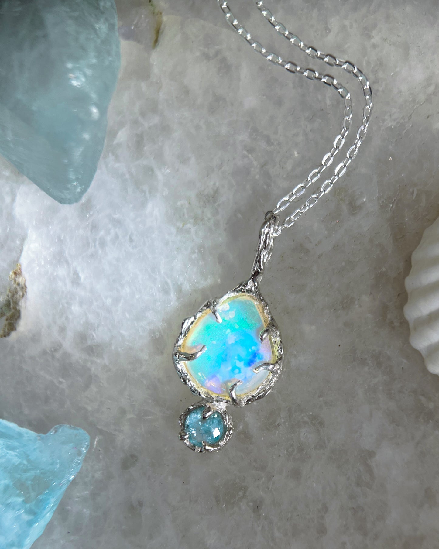 Unicorn Tear Necklace ⋄ Australian Opal & Paraíba Tourmaline