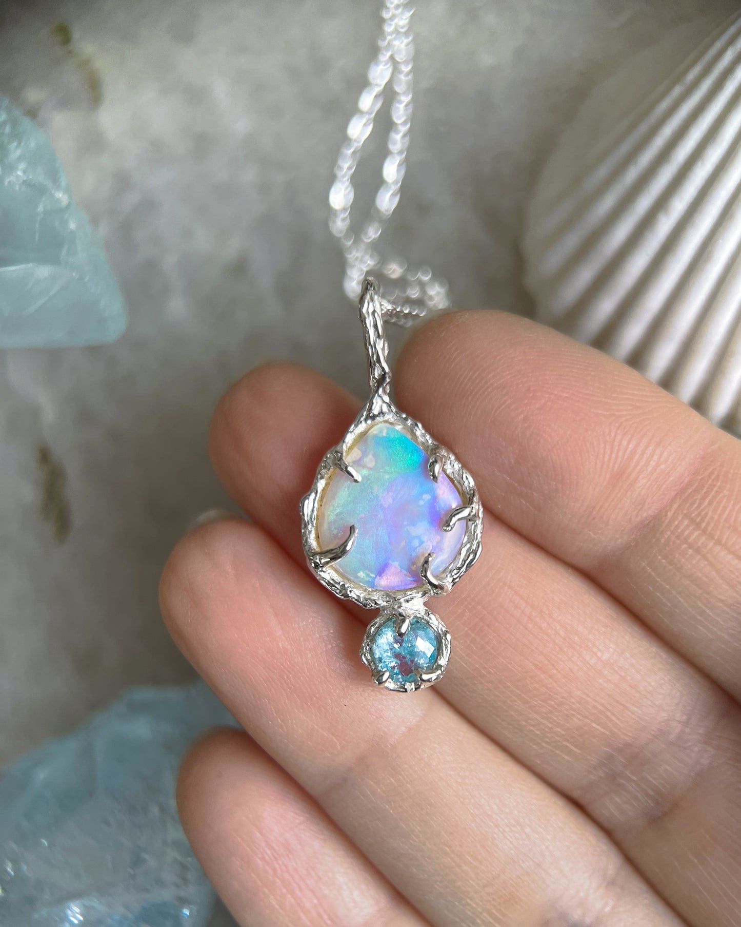 Unicorn Tear Necklace ⋄ Australian Opal & Paraíba Tourmaline