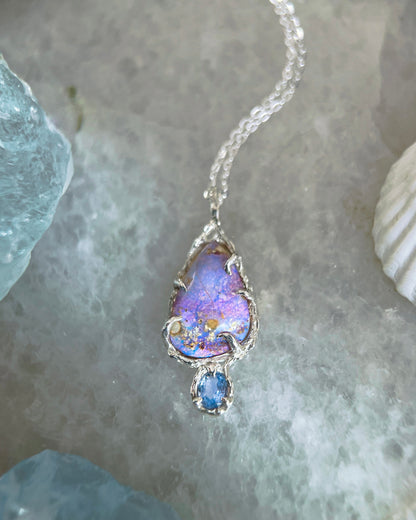 Unicorn Tear Necklace ⋄ Australian Opal & Blue Sapphire