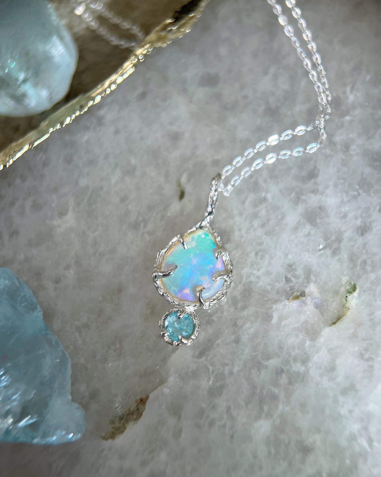 Unicorn Tear Necklace ⋄ Australian Opal & Paraíba Tourmaline