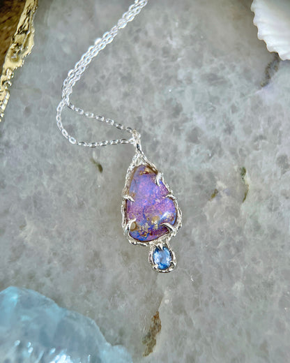 Unicorn Tear Necklace ⋄ Australian Opal & Blue Sapphire