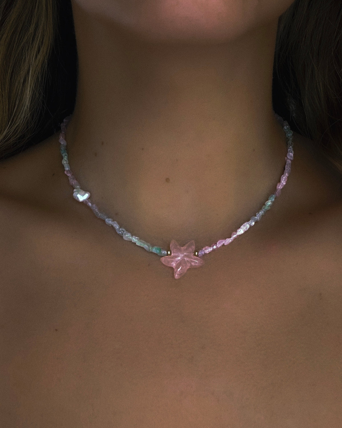 Ocean Pebbles Sea Star Necklace ⋄ Tourmaline, Chalcedony & Pearl