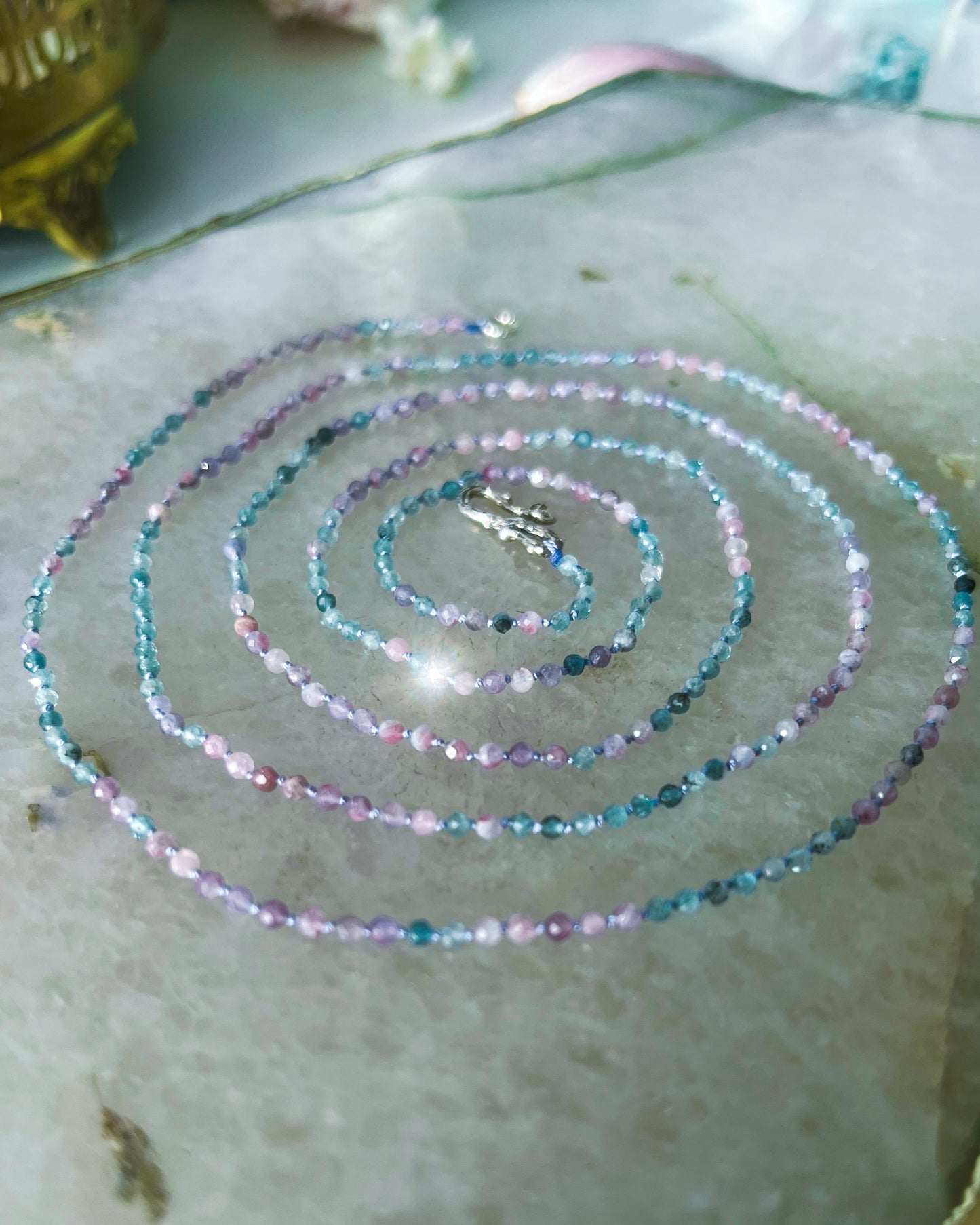 Dewdrops Long Layer Necklace ⋄ Pink & Blue Tourmaline