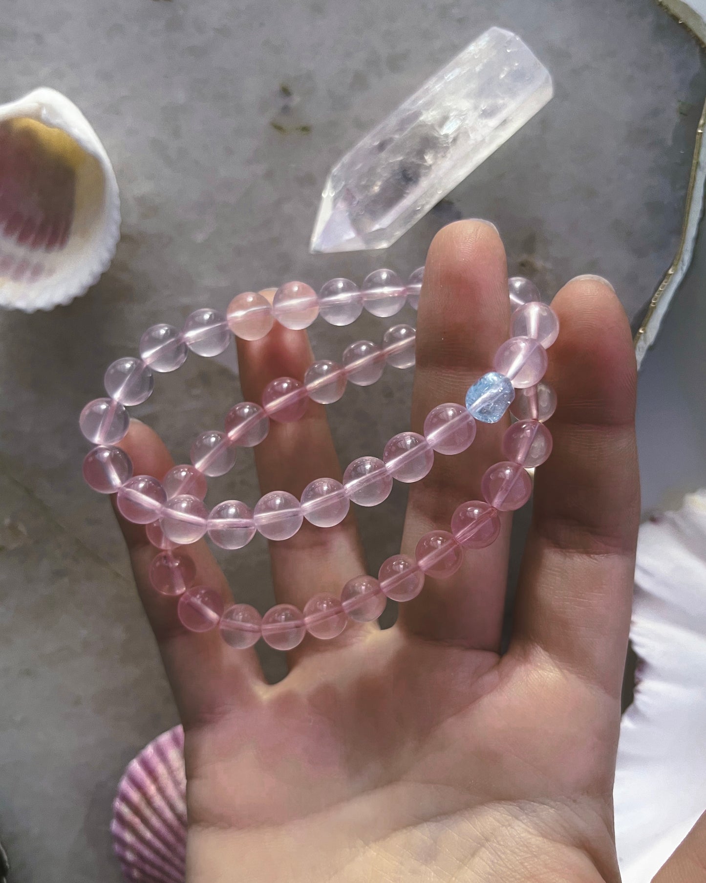 Rosewater Dewdrops Bracelet ⋄ Rose Quartz