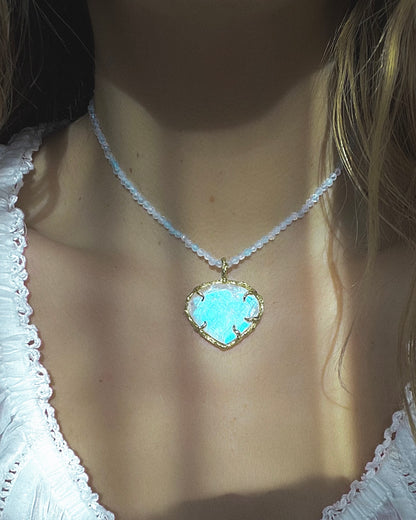 Heart Portal Necklace ⋄ Rainbow Moonstone & Aquamarine