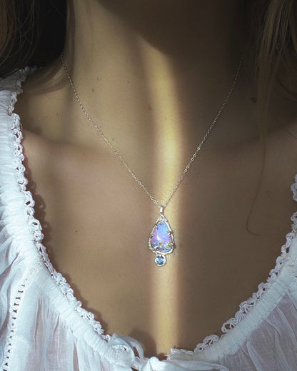 Unicorn Tear Necklace ⋄ Australian Opal & Blue Sapphire