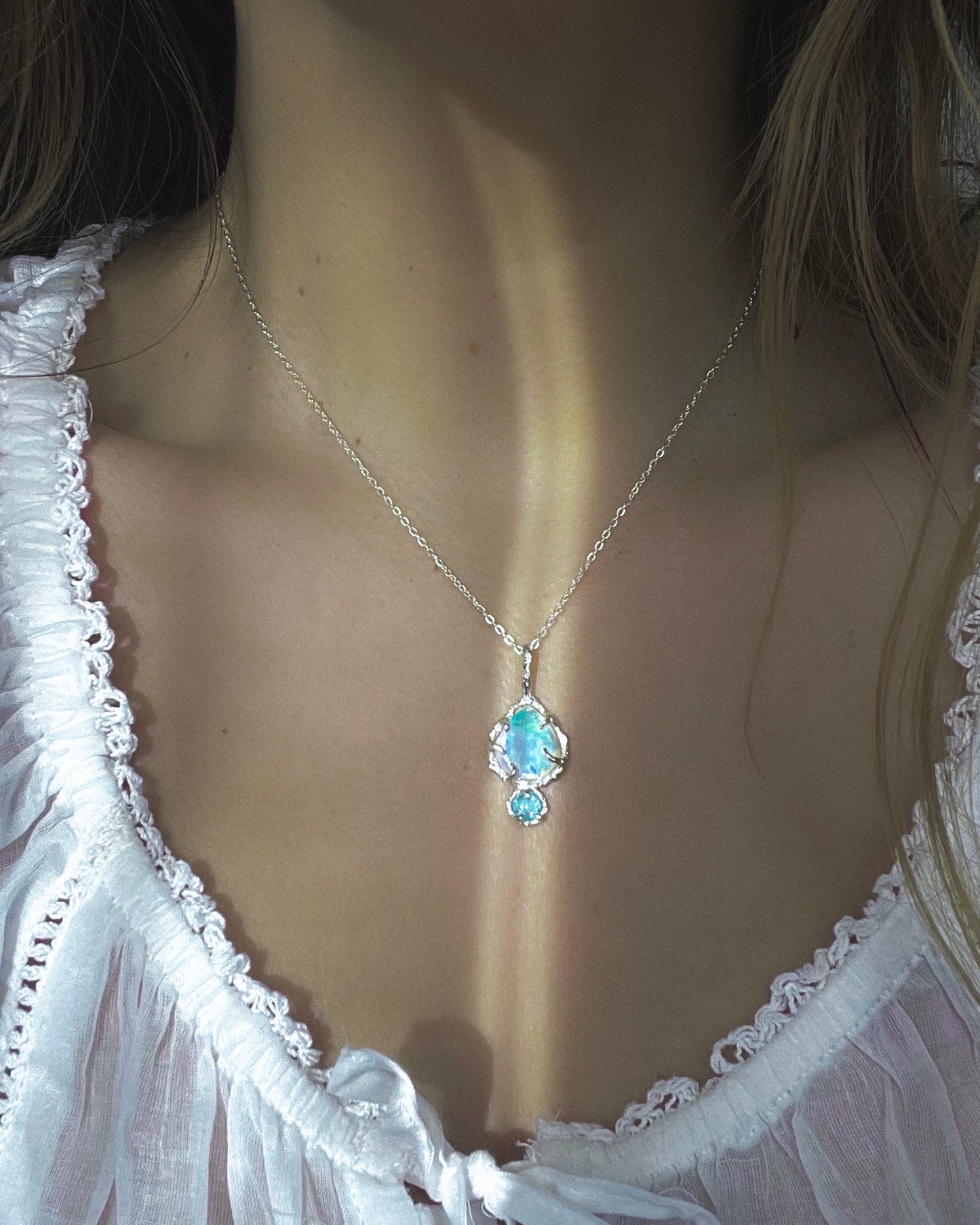 Unicorn Tear Necklace ⋄ Australian Opal & Paraíba Tourmaline