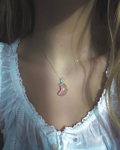 Crescent Moon Amulet ⋄ Morganite & Paraíba Tourmaline