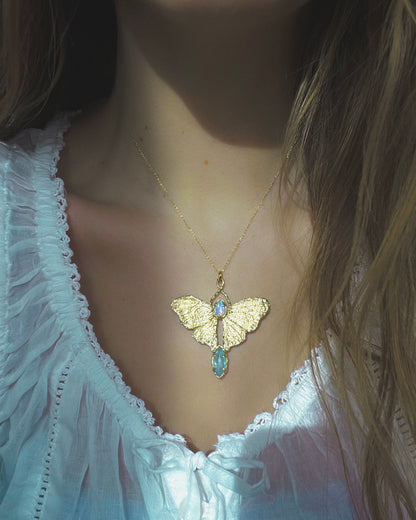 Luna Moth Necklace ⋄ Australian Opal & Aquamarine
