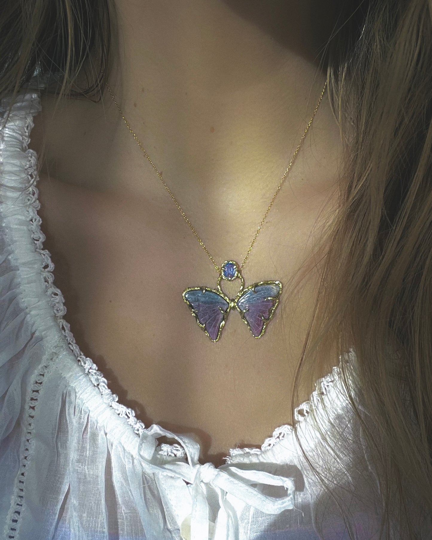Ever After Butterfly Amulet ⋄ Galaxy Tourmaline & Blue Sapphire