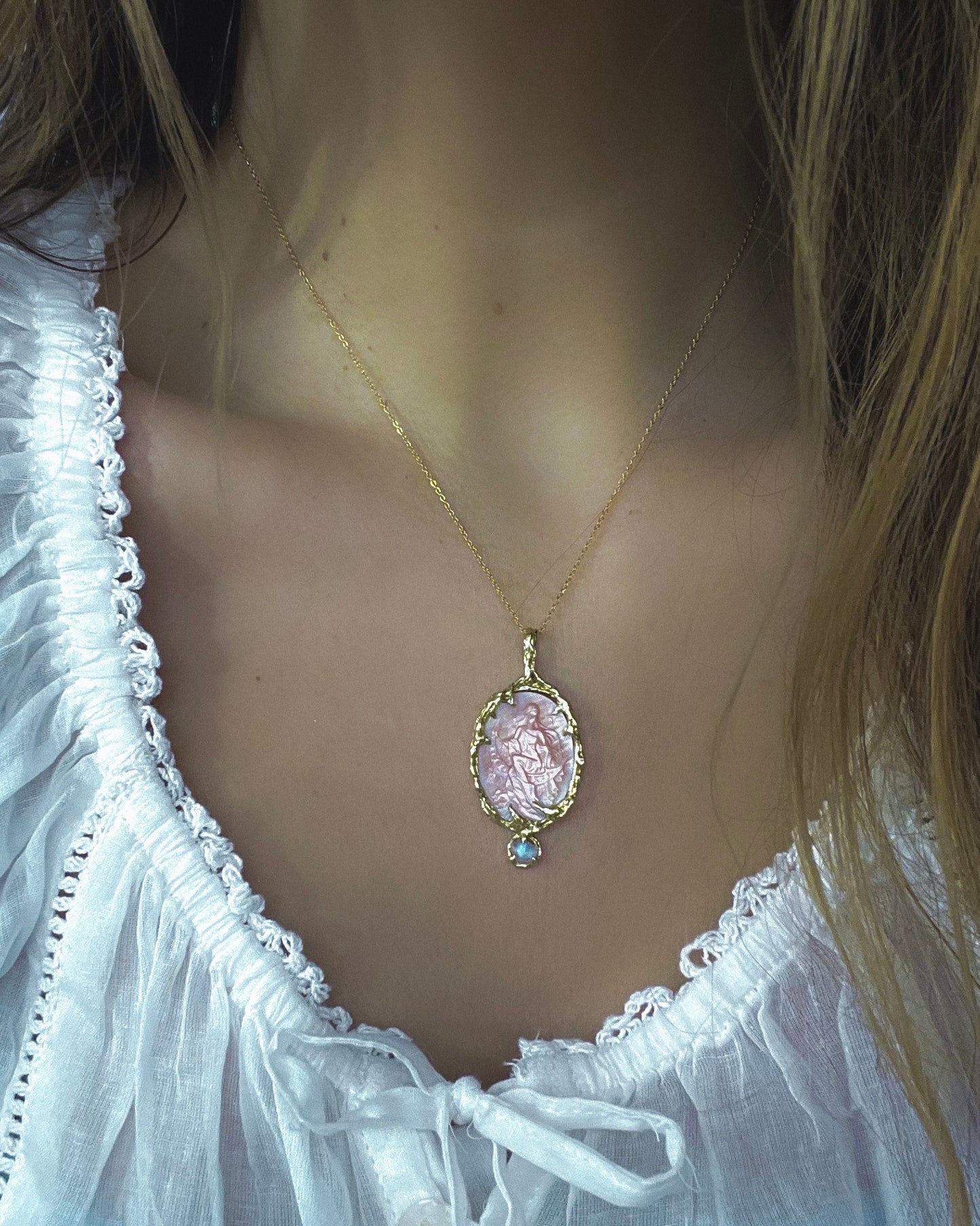 Moon Goddess Amulet ⋄ Mother of Pearl & Moonstone