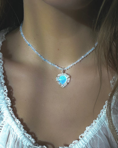 Heart Portal Necklace ⋄ Rainbow Moonstone & Aquamarine