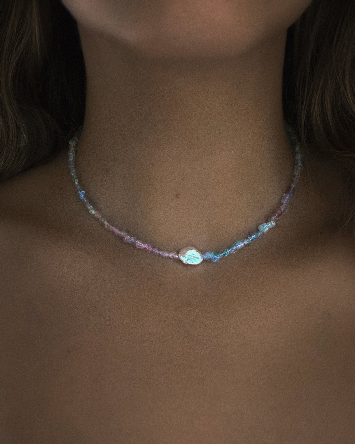 Lilac Storm Ocean Pebbles Necklace ⋄ Purple / Teal Tourmaline & Pearl