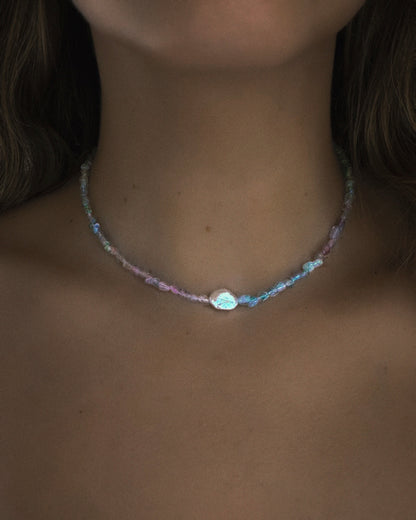 Lilac Storm Ocean Pebbles Necklace ⋄ Purple / Teal Tourmaline & Pearl