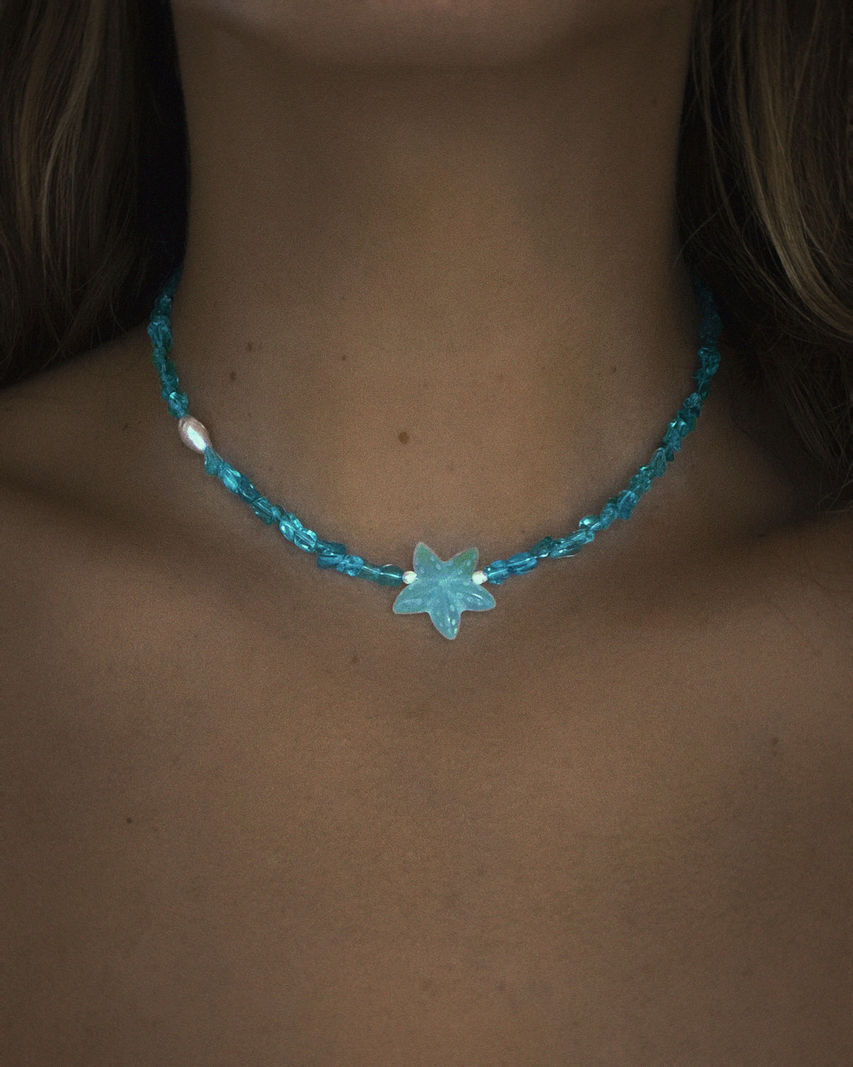 Ocean Pebbles Sea Star Necklace ⋄ Seafoam Apatite, Chalcedony & Pearl