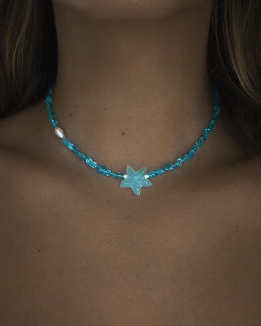 Ocean Pebbles Sea Star Necklace ⋄ Seafoam Apatite, Chalcedony & Pearl