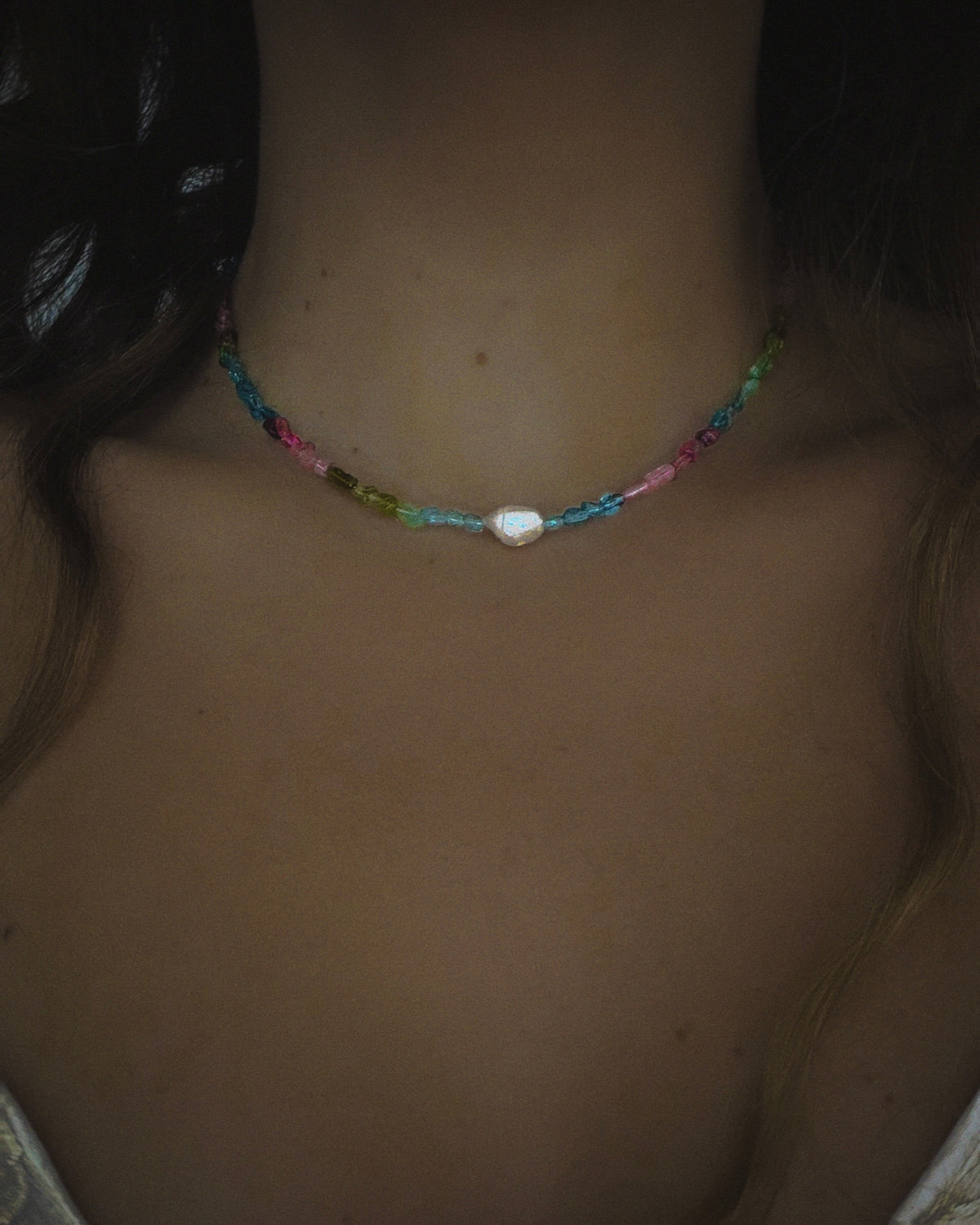 Ocean Pebbles Necklace ⋄ Rainbow Tourmaline & Pearl