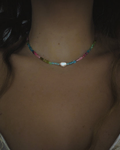 Ocean Pebbles Necklace ⋄ Rainbow Tourmaline & Pearl