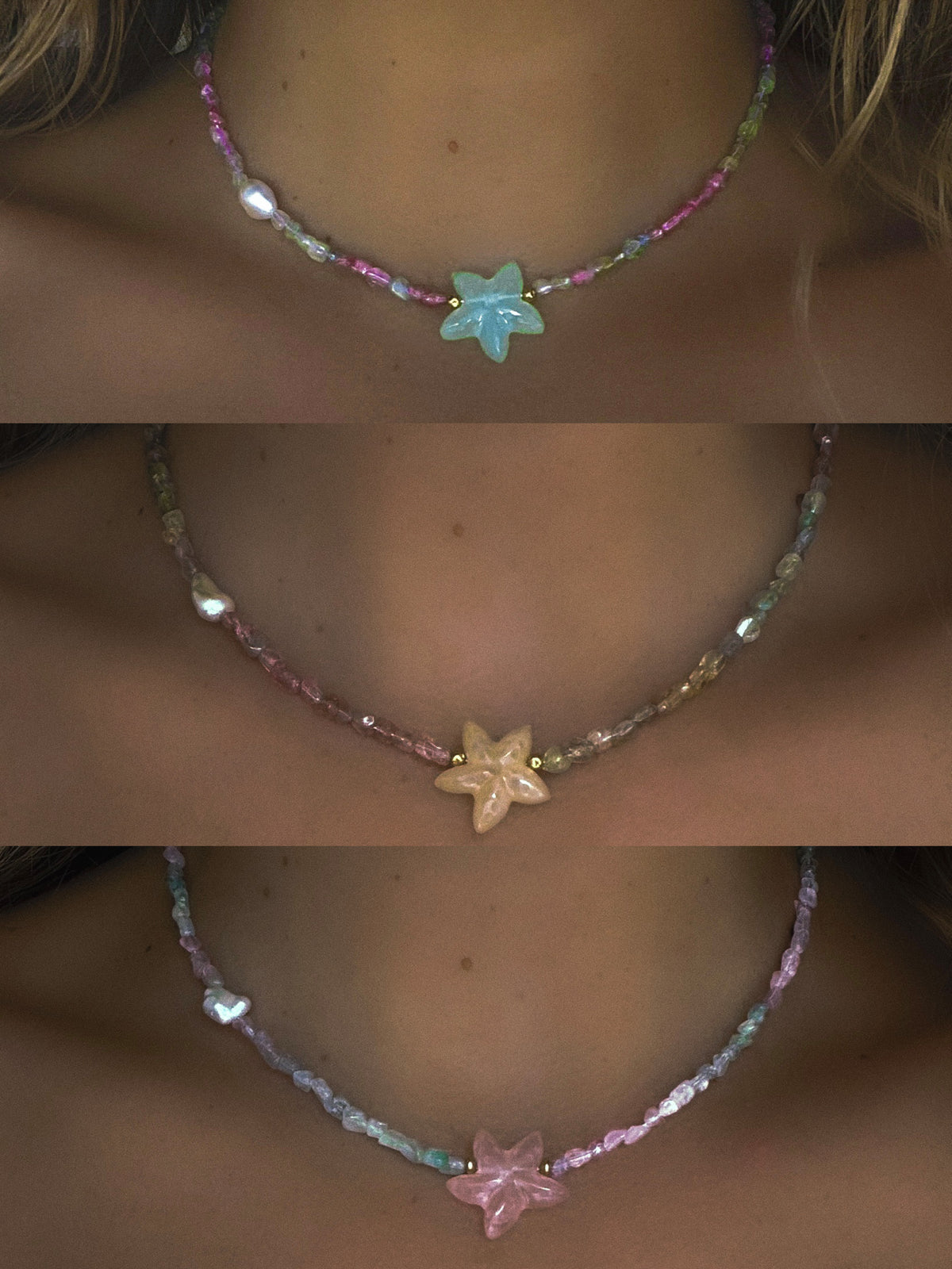 Ocean Pebbles Sea Star Necklace ⋄ Tourmaline, Chalcedony & Pearl