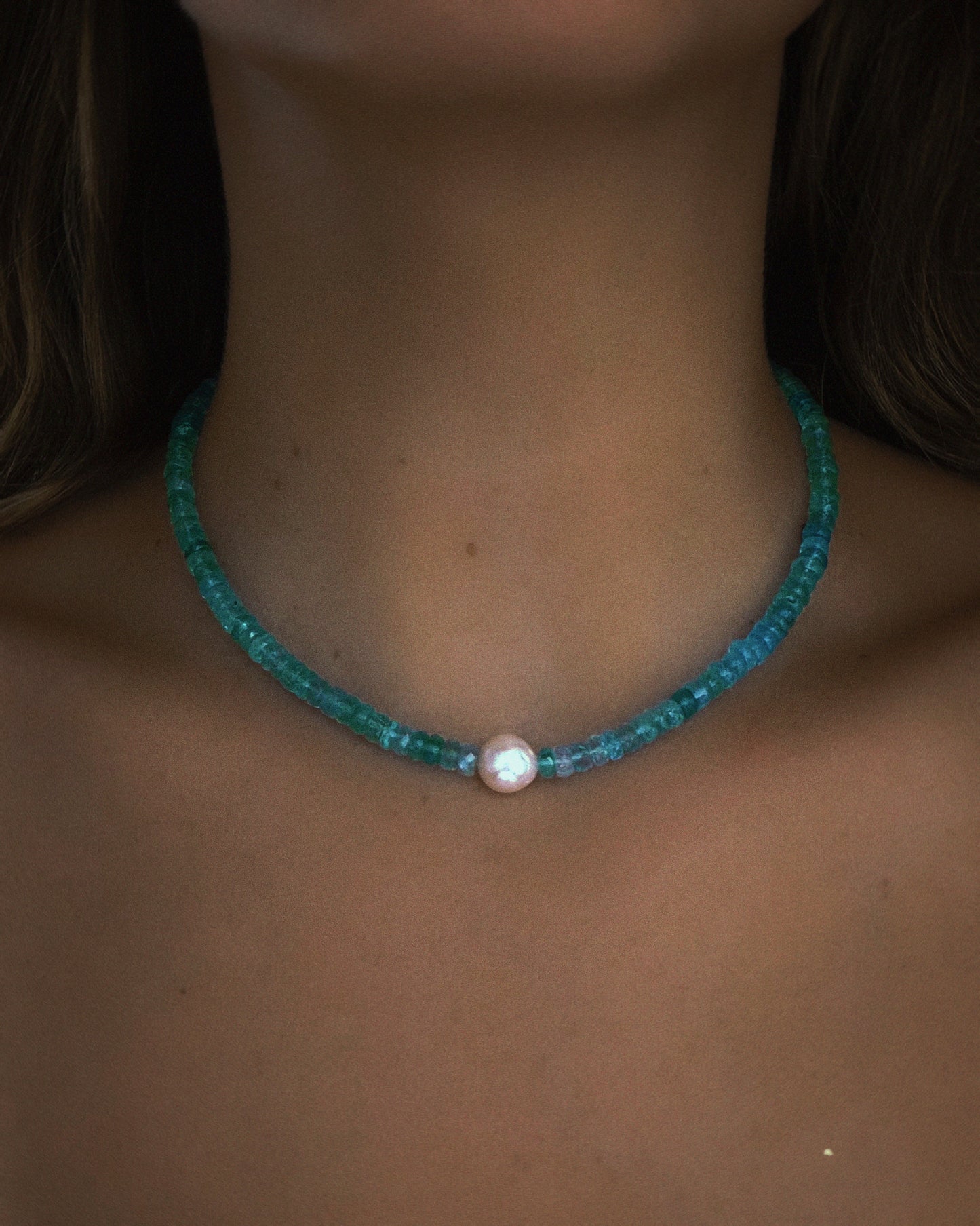 Water Nymph Necklace ⋄ Shaded Seafoam Apatite & Pearl